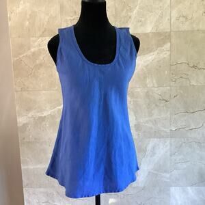 FLAX Women’s Linen Fundamental Tank, Sz 4-6 Blue Lagenlook Sleeveless Tunic Fall